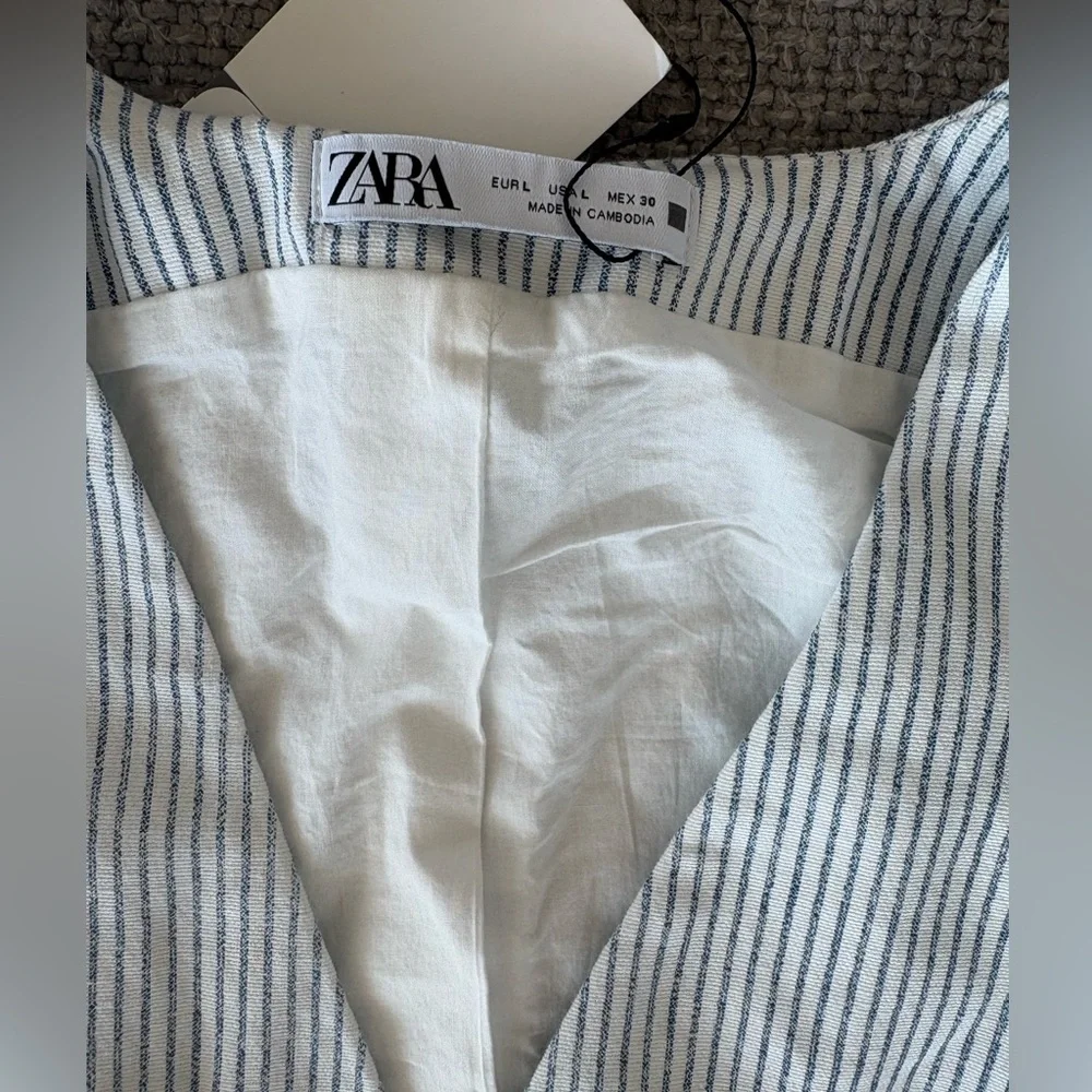 Zara Striped Waistcoat Vest Large  Cotton Buttoned brand new - Picture 4 of 9